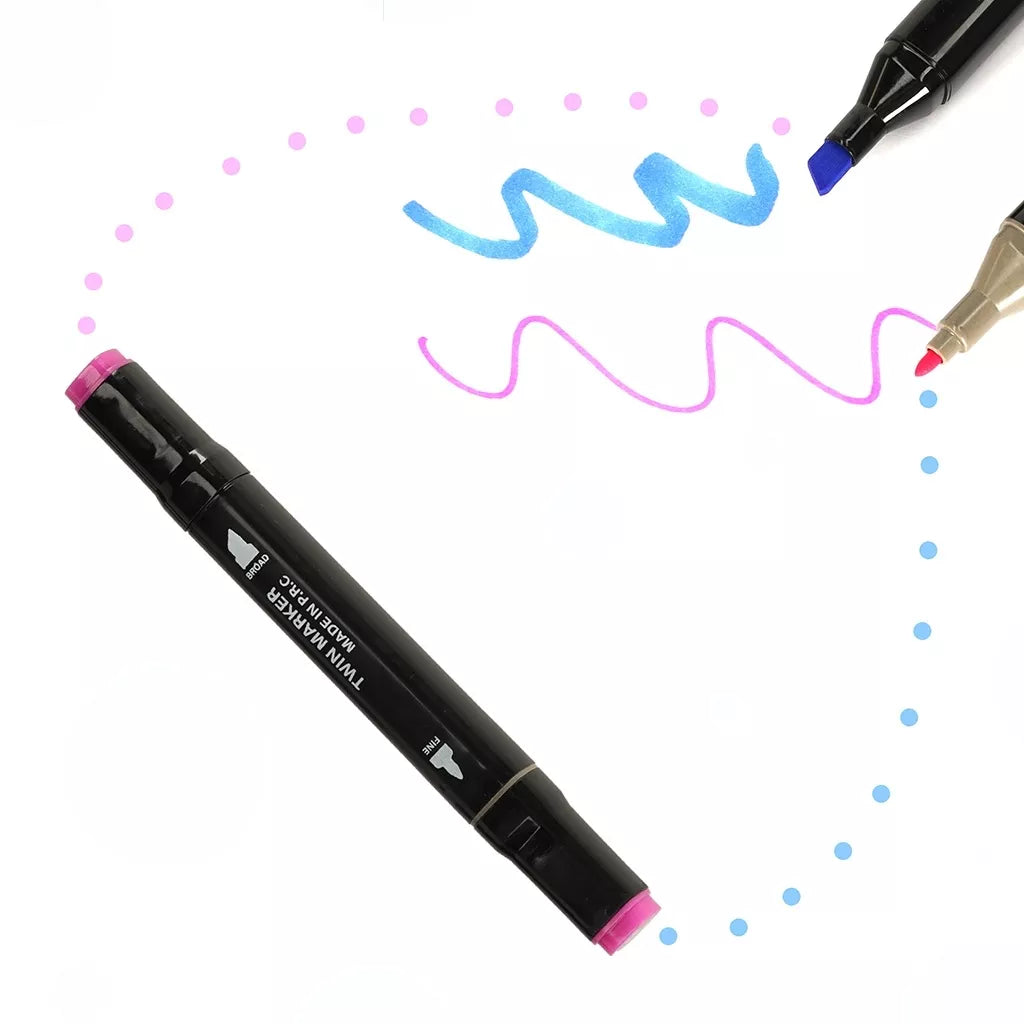 120 dvipusių markerių rinkinys su stovu ir dėklu