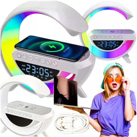 Daugiafunkcinė lempa , laikrodis su QI įkrovikliu