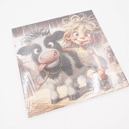 Deimantinė mozaika „Mergaitė su karvyte“ (su rėmeliu)