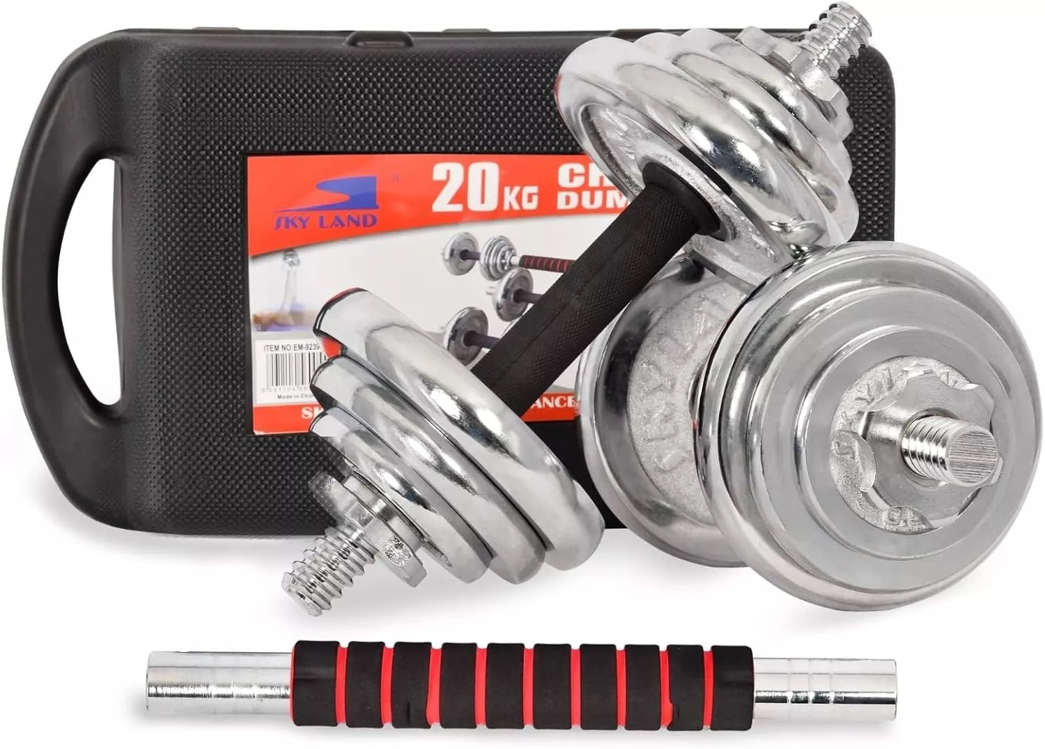 20 kg chromuotų hantelių ir štangos rinkinys