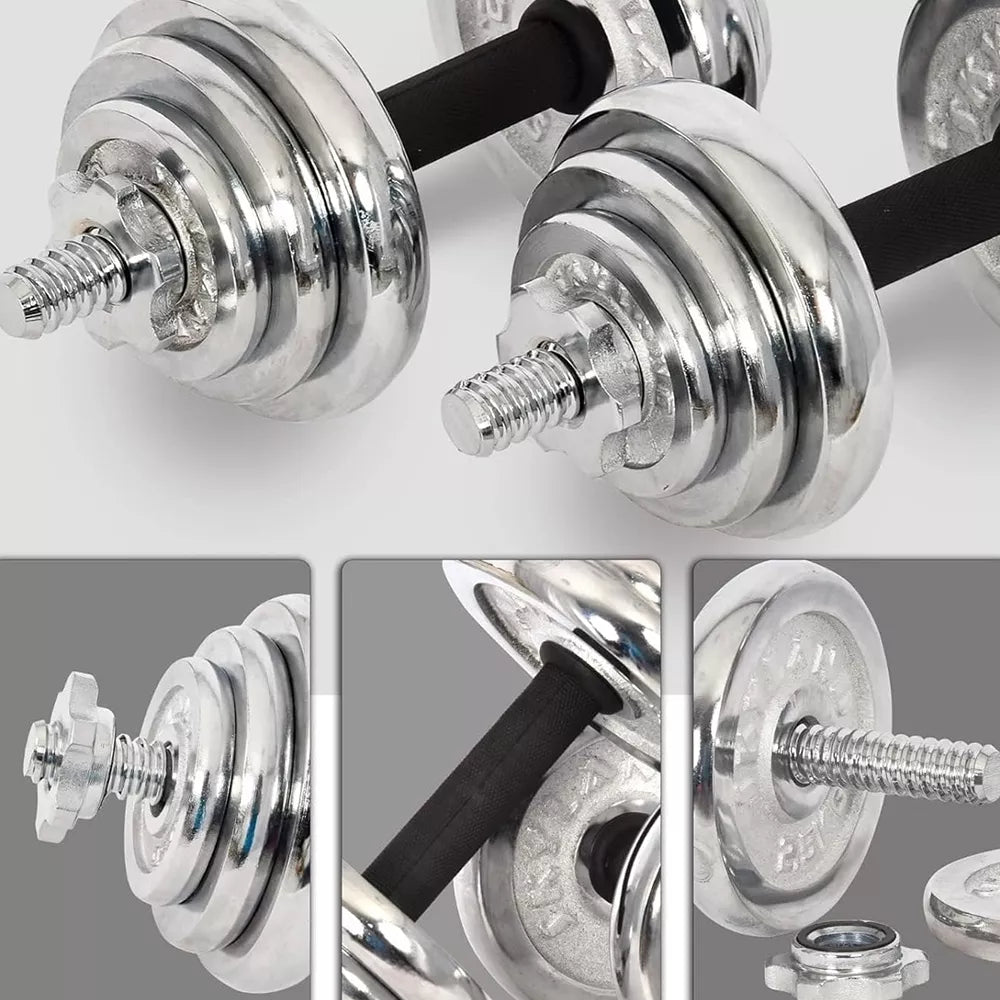 20 kg chromuotų hantelių ir štangos rinkinys