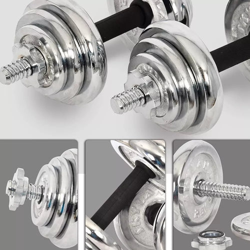 20 kg chromuotų hantelių ir štangos rinkinys