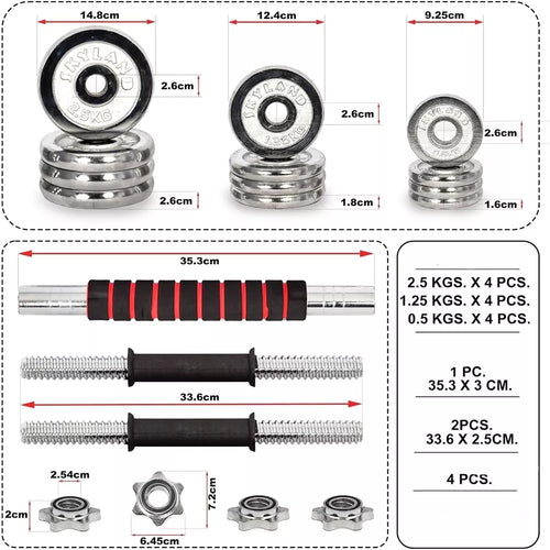 20 kg chromuotų hantelių ir štangos rinkinys
