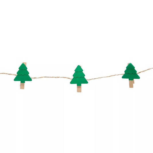 Kalėdinė LED girlianda su mediniais segtukais „Eglutės“, 10 LED, 2,2 m