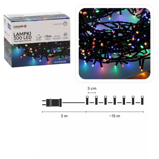 Kalėdinės LED girliandos, 300 LED, daugiaspalvės, 15 m