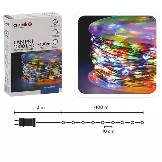 LED girlianda 1000 LED, 100 m, multikolor