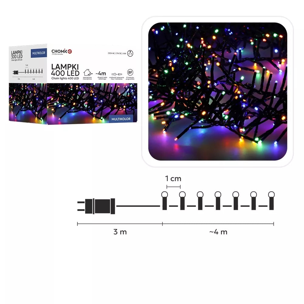 LED girlianda 400 LED, 4 m, multikolor