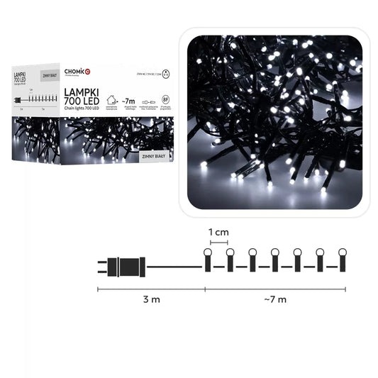 LED girlianda 700 LED, 7 m, šaltai balta