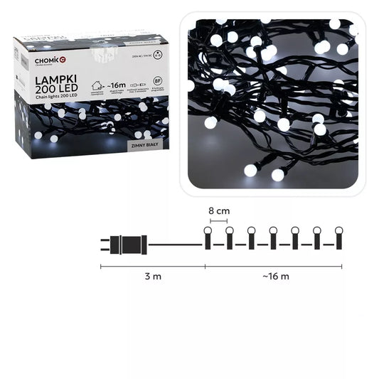 LED girlianda „Ball Lights“ 200 LED, šaltai balta, 16 m