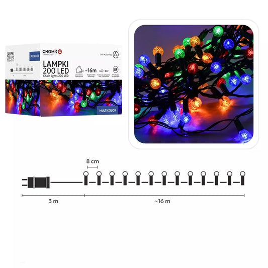 LED girlianda „Cherry Ball“ 200 LED, multispalvė, 16 m