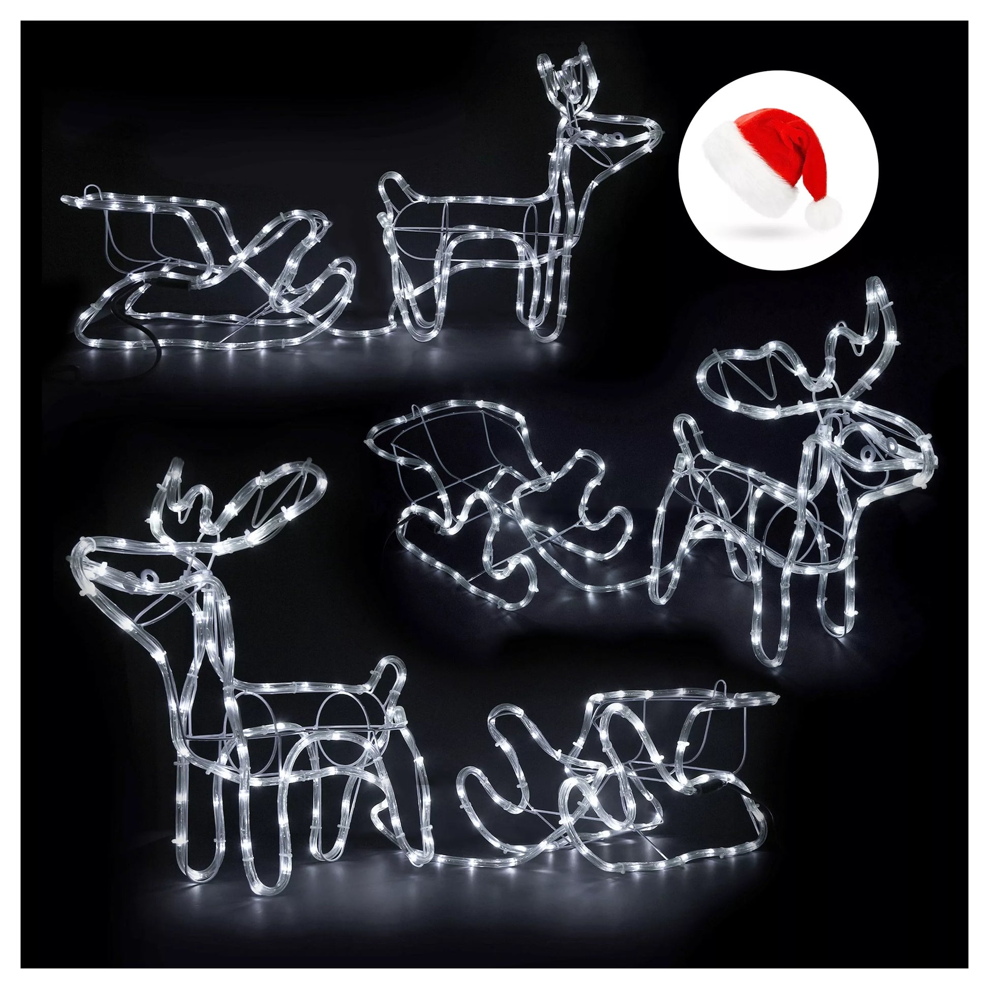 LED šviečianti elnių ir rogių dekoracija – 120 cm