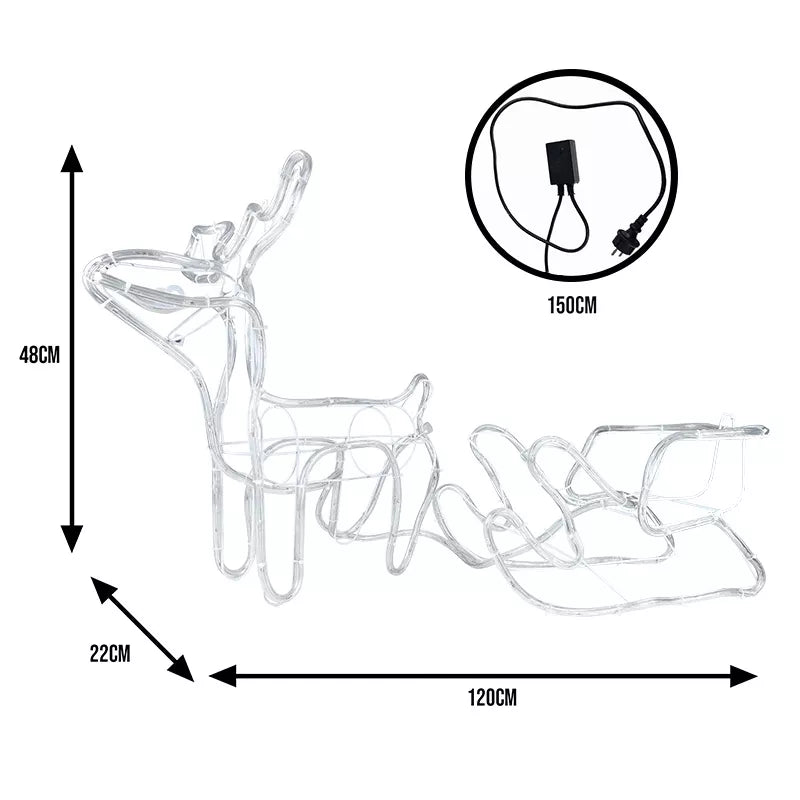LED šviečianti elnių ir rogių dekoracija – 120 cm