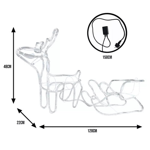 LED šviečianti elnių ir rogių dekoracija – 120 cm