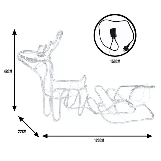 LED šviečianti elnių ir rogių dekoracija – 120 cm