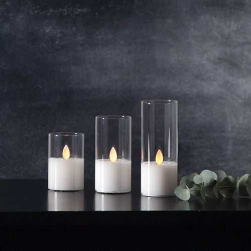 LED žvakė su tikro stiklo gaubtu, 10 cm