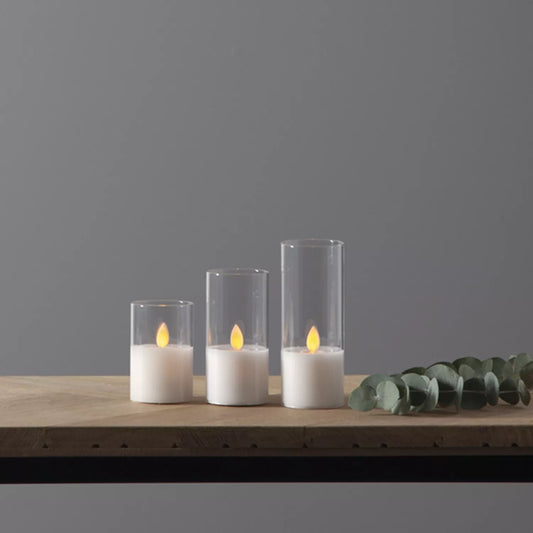 LED žvakė su tikro stiklo gaubtu, 10 cm