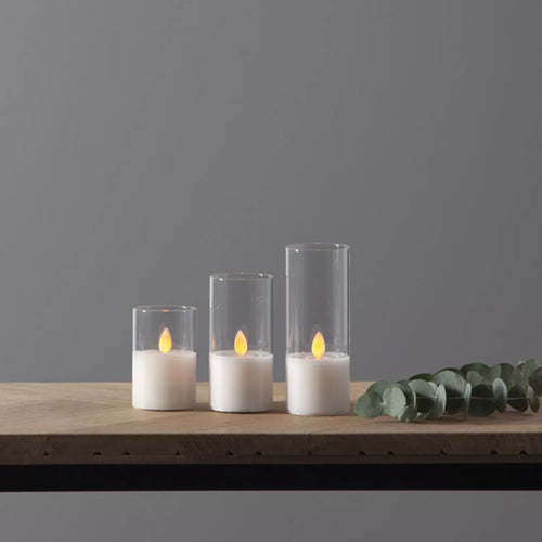LED žvakė su tikro stiklo gaubtu, 12,5 cm