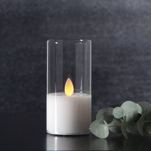 LED žvakė su tikro stiklo gaubtu, 12,5 cm