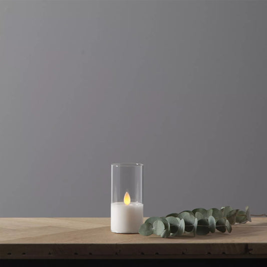 LED žvakė su tikro stiklo gaubtu, 12,5 cm