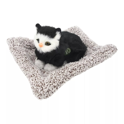 Mielai murkianti žaislinė katytė su guoliu