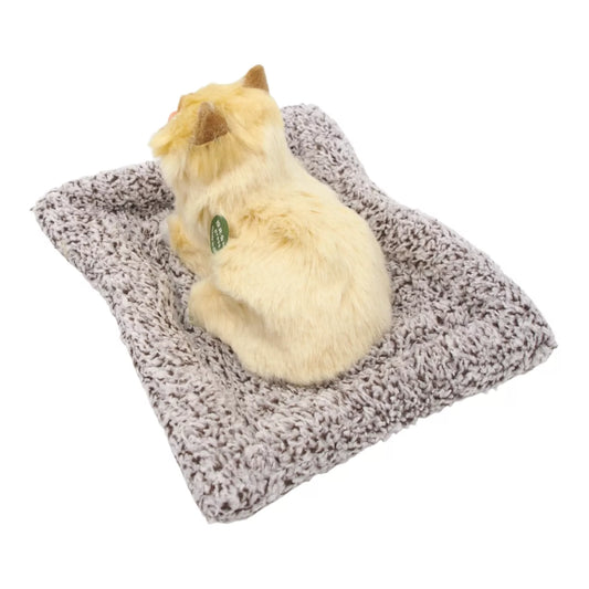 Mielai murkianti žaislinė katytė su guoliu