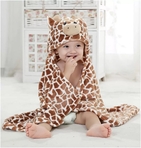 Minkštas kūdikio rankšluostis–apsiaustas su gobtuvu „Žirafa“