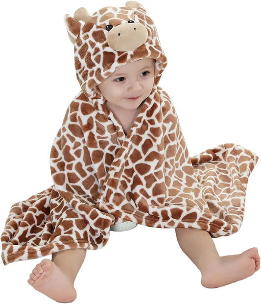 Minkštas kūdikio rankšluostis–apsiaustas su gobtuvu „Žirafa“