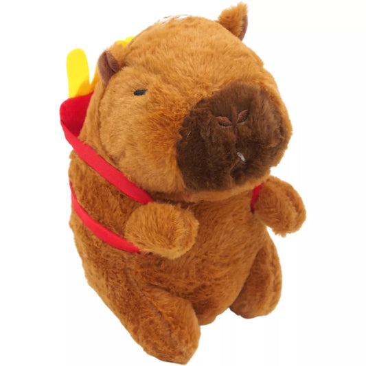 Minkštas pliušinis žaislas kapibara su bulvyčių kuprine