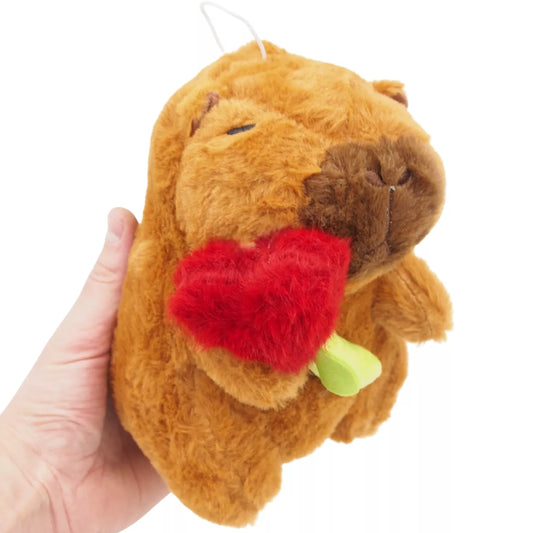 Minkštas pliušinis žaislas kapibara su širdelės gėle