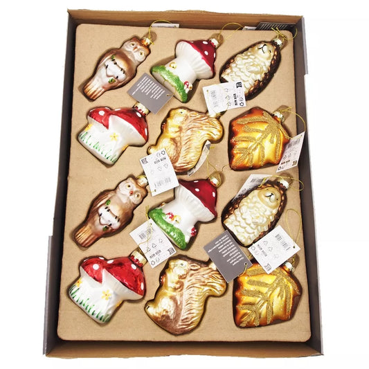 Stikliniai kalėdiniai žaisliukai, 12 vnt.