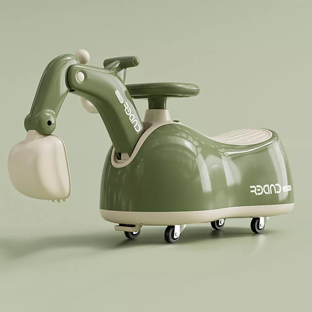 Vaikiškas paspiriamas ekskavatorius–važinėjimo mašinėlė su kaušu