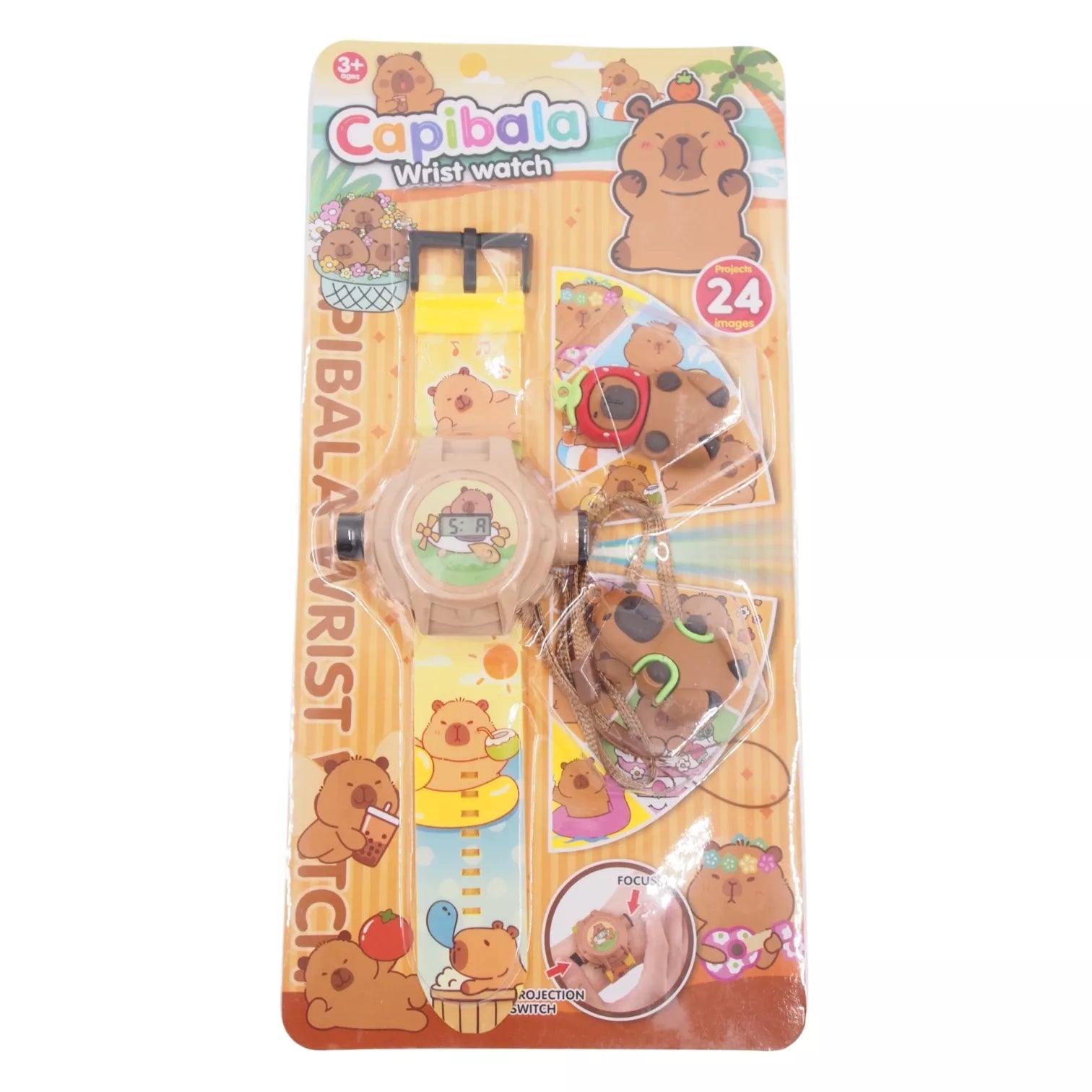 Vaikiškas laikrodis su projekcija „Capibala“ + pakabukai